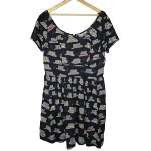 eShakti Custom Black Embroidered Hat Dress  Colorful All-over Fit & Flare